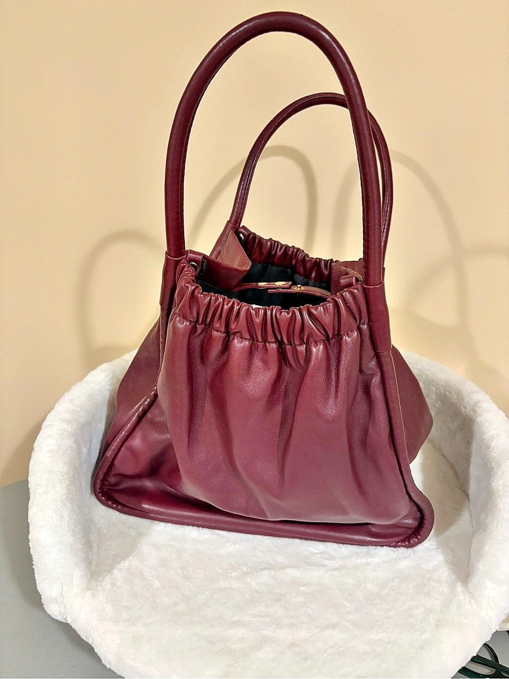 Lulu Dharma Tote Bag in Burgundy maroon vegan leather